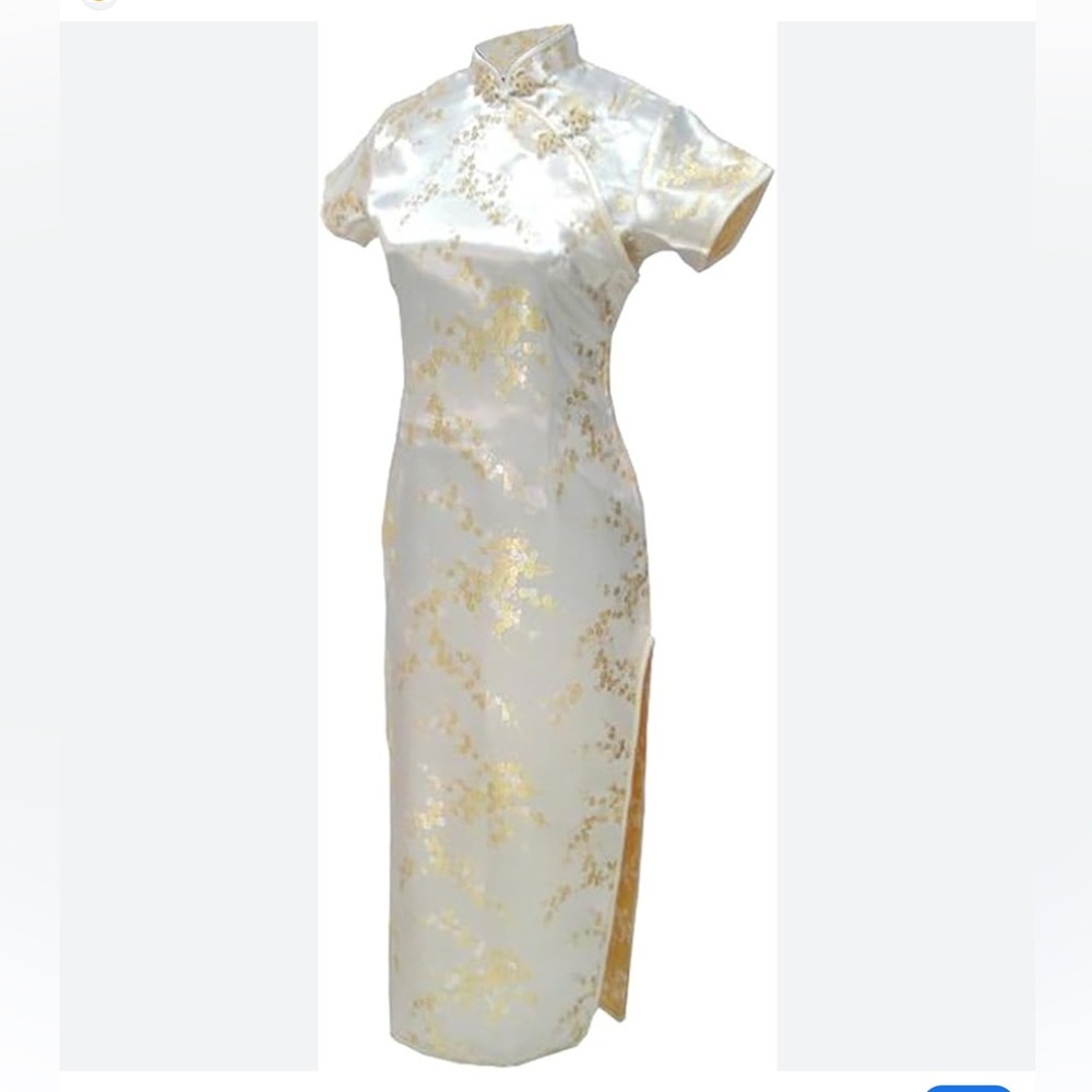 7 Fairy Light Yellow Floral Long Chinese Prom Dress Cheongsam